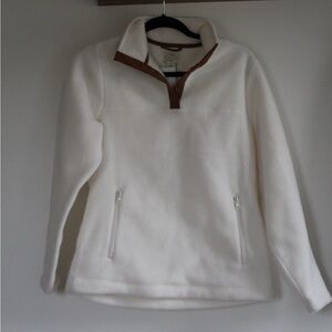 NWT Cream Half-Zip Fleece Pullover with Brown Trim